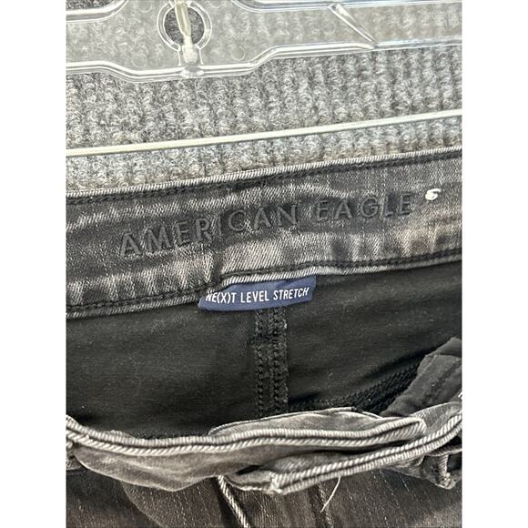 American Eagle Womens Hi Rise Jeggings Sz 8 Black Distressed Next Level Stretch - Picture 9 of 11
